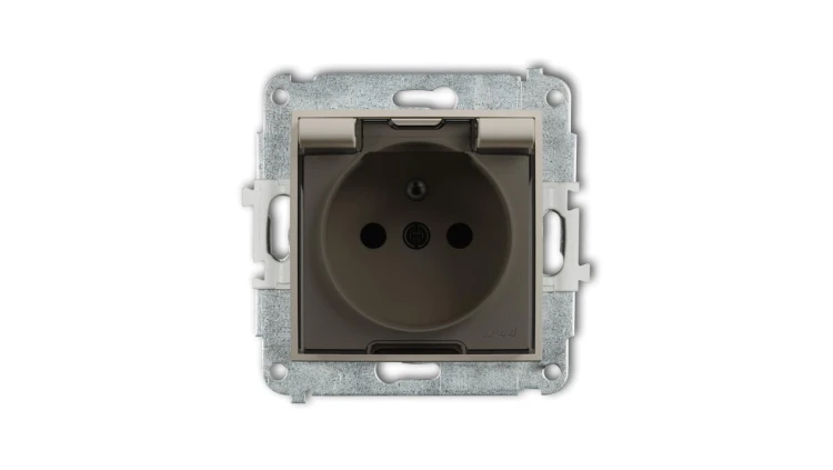 MINI Mechanizm gniazda bryzgoszczelnego z uziemieniem 2P+Z (klapka dymna, przesłony torów prądowych) taupe 60MGPB-1zdp
