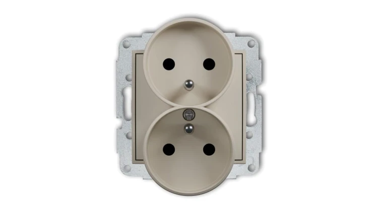 MINI Mechanizm gniazda podwójnego do ramki z uziemieniem 2x(2P+Z) (przesłony torów prądowych) taupe 60MGPR-2zp