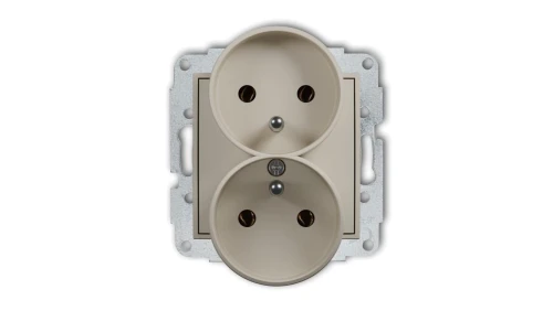 MINI Mechanizm gniazda podwójnego do ramki z uziemieniem 2x(2P+Z) (bez przesłon torów prądowych) taupe 60MGPR-2z
