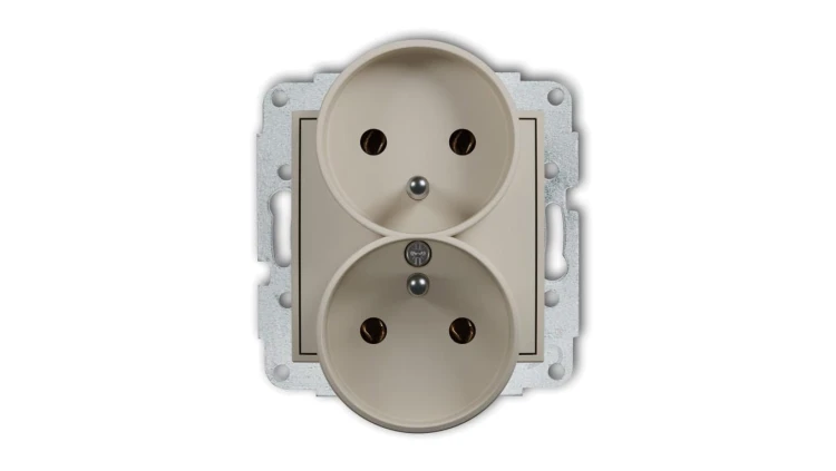 MINI Mechanizm gniazda podwójnego do ramki z uziemieniem 2x(2P+Z) (bez przesłon torów prądowych) taupe 60MGPR-2z