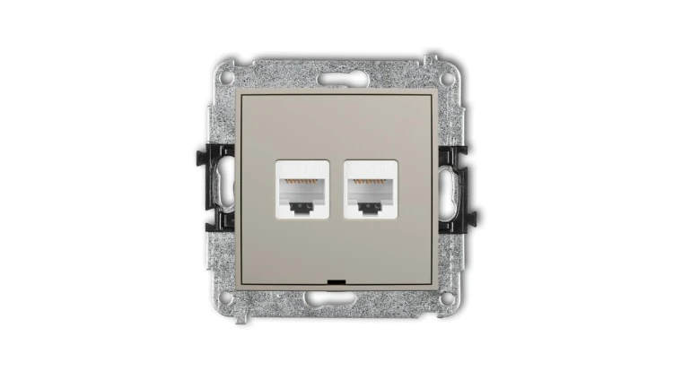 MINI Mechanizm gniazda komputerowego podwójnego 2xRJ45, kat. 5e, 8-stykowy, bez pola opisowego taupe 60MGKBO-2