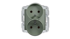 MINI Mechanizm gniazda podwójnego do ramki z uziemieniem 2x(2P+Z) (bez przesłon torów prądowych) szałwiowy 61MGPR-2z