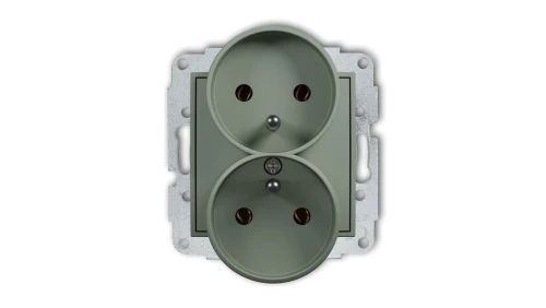 MINI Mechanizm gniazda podwójnego do ramki z uziemieniem 2x(2P+Z) (bez przesłon torów prądowych) szałwiowy 61MGPR-2z