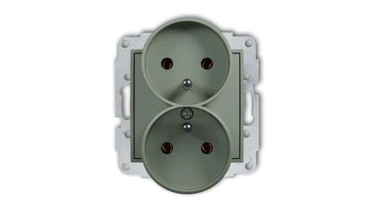 MINI Mechanizm gniazda podwójnego do ramki z uziemieniem 2x(2P+Z) (bez przesłon torów prądowych) szałwiowy 61MGPR-2z