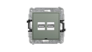 MINI Mechanizm ładowarki USB podwójnej 2xUSB A, 15,5W max., 5V, 3.1A, bez pola opisowego szałwiowy 61MCUSBBO-6