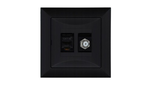 Gniazdo podtynkowe typu F + gn. RJ-45 Pola czarny, 33205