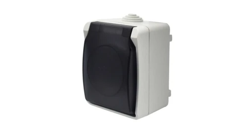 Gniazdo pojedyncze z uziemieniem natynkowe z klapką dymną Aqua Plus IP54 białe / 40116