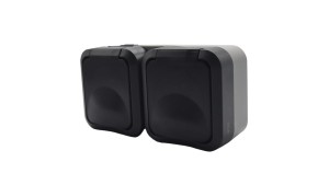 Gniazdo z uziemieniem podwójne natynkowe Aqua Pro IP55 szaro grafitowe klapka dymna / 60327