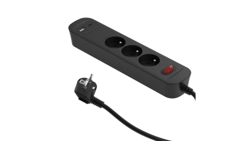 Przedłużacz szybkoładujący PD20 3-gniazdowy z wyłącznikiem + 2x USB (A+C) 1,4m SQUALL, grafitowy / 34098