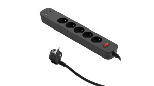 Przedłużacz szybkoładujący PD20 5-gniazdowy z wyłącznikiem + 2x USB (A+C) 1,4m SQUALL, grafitowy / 34099