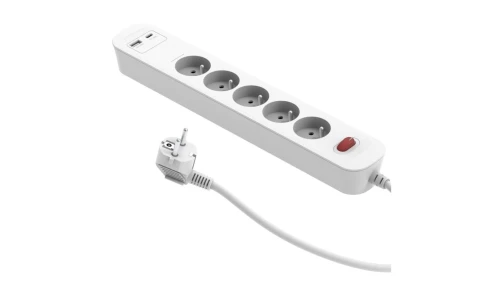 Przedłużacz szybkoładujący PD20 5-gniazdowy z wyłącznikiem + 2x USB (A+C) 1,4m SQUALL, biały / 34097