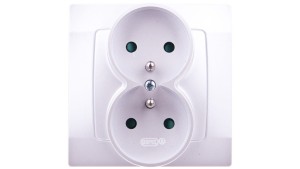 KARO Gniazdo podwójne z/u z przesłonami srebrny perłowy GP-2SZP/43