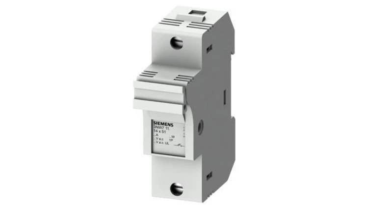 Podstawa bezpiecznikowa do wkładek cylindrycznych 14x51mm 50A 1-bieg. Na szynę DIN 3NW7111