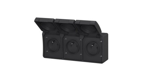 Gniazdo potrójne z uziemieniem natynkowe z klapką Aqua Plus IP44 antracyt / 40335