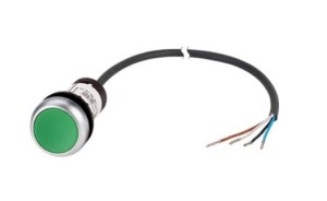 Przycisk zielony, płaski, 1 zestyk zwierny, kabel (czarny) z niezakończoną końcówką, 4-biegunowy 1m, 185670