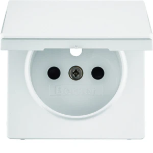 Q.x Płytka czołowa z samozamykającą pokrywą z przysłonami styków do gniazda z uziemieniem, biały, aksamit 3965436089