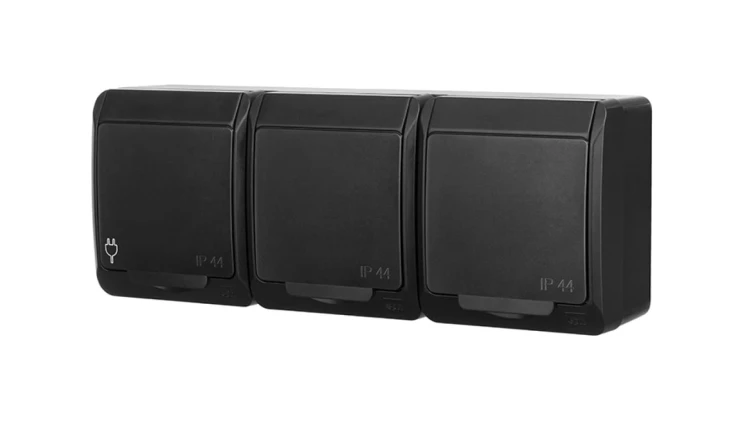 Hermes gniazdo hermetyczne 3x2P+Z schuko z/u 16A IP44 czarne