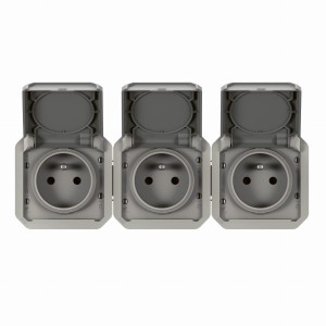 NOWE PLEXO 55 Gniazdo 3x2P+Z poziome komplet mechanizm 16A - 250V AC szare 069564L