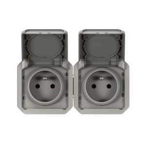 NOWE PLEXO 55 Gniazdo 2x2P+Z poziome mechanizm 16A - 250V AC szare 069562L