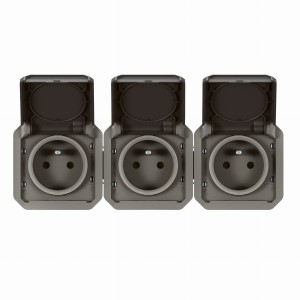 NOWE PLEXO 55 Gniazdo 3x2P+Z poziome komplet mechanizm 16A - 250V AC antracyt 069844L