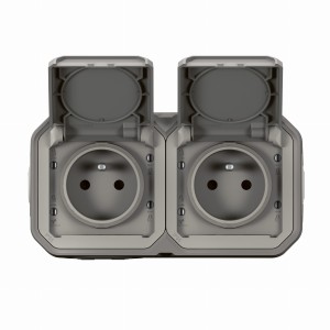 NOWE PLEXO 55 Gniazdo 2x2P+Z poziome komplet natynkowy 16A - 250V AC szare 069768L