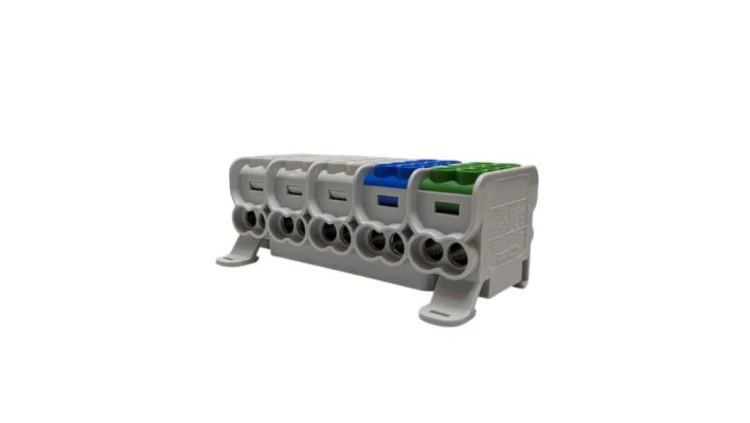 Blok dystrybucyjny - rozdzielczy HLAK25 5P szary, niebieski, zielony 2xAl/Cu 25mm²+16mm² 1000VAC/1500VDC MAG5253ABG
