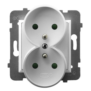 ARIA Gniazdo podwójne z/u z przesłonami torów prądowych biały GP-2URZP/m/00