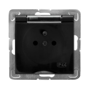 IMPRESJA Gniazdo bryzgoszczelne z uziemieniem IP-44 wieczko przezroczyste czarny metalik GPH-1YZ/m/33/d