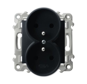 SZAFIR Gniazdo podwójne z uziemieniem moduł bez ramki czarny metalik GP-2ZRZ/m/33