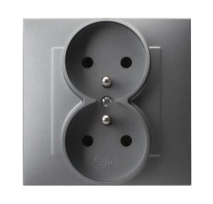 SZAFIR Gniazdo podwójne z uziemieniem kompletne z ramką szary mat GP-2ZZ/70
