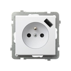 SONATA Gniazdo pojedyncze z/u z przesłonami, z ładowarką USB białe GP-1RZPUSB/m/00