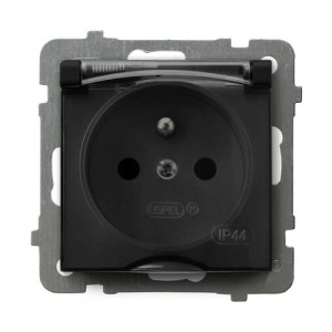 AS Gniazdo bryzgoszczelne z uziemieniem IP-44 wieczko przezroczyste czarny metalik GPH-1GZ/m/33/d