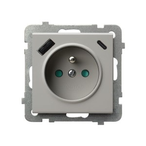 SONATA Gniazdo pojedyncze z uziemieniem z przesłonami torów prądowych, z ładowarką USB A+C kaszmir GP-1RZPUSBAC/m/82