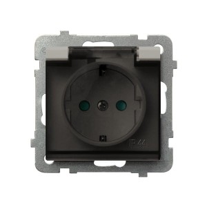 SONATA Gniazdo bryzgoszczelne z uziemieniem IP-44 wieczko przezroczyste kaszmir GPH-1RZ/m/82/d