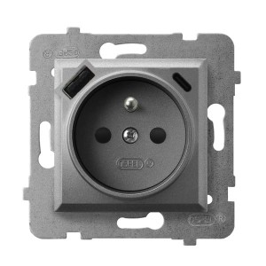 ARIA Gniazdo pojedyncze z uziemieniem z przesłonami torów prądowych, z ładowarką USB A+C szary mat GP-1UZPUSBAC/m/70