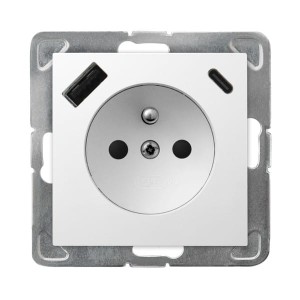 IMPRESJA Gniazdo pojedyncze z uziemieniem z przesłonami torów prądowych, z ładowarką USB A+C biały GP-1YZPUSBAC/m/00