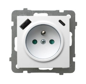 AS Gniazdo pojedyncze z uziemieniem z przesłonami torów prądowych, z ładowarką USB A+C biały GP-1GZPUSBAC/m/00