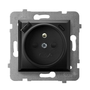 ARIA Gniazdo pojedyncze z uziemieniem z przesłonami torów prądowych, z ładowarką USB A+C czarny metalik GP-1UZPUSBAC/m/33