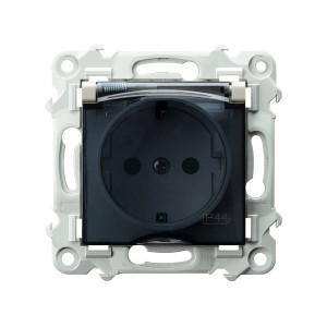 SZAFIR Gniazdo bryzgoszczelne z uziemieniem schuko IP-44 wieczko przezroczyste z przesłonam kaszmirowy beż GPH-1ZSP/m/83/d