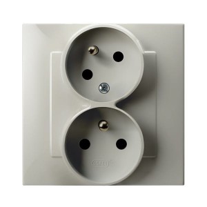 SZAFIR Gniazdo podwójne z uziemieniem z funkcją niezamienności faz, kompletne z ramką kaszmirowy beż GP-2ZC/83