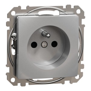 Schneider Electric, Sedna Design i Elements, Gniazdo zasilające 2P+PE z przesł. torów prąd., zac. bezgw., srebrne alu, SDD113012