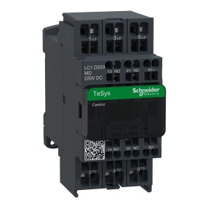 TeSys Deca Stycznik mocy I= 25A AC-3 styki pomocniczy 1R + 1Z napięcie cewki 220 V DC LC1D253MD