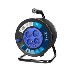 Przedłużacz bębnowy, 4 gniazda 2P+Z, kabel PVC H05VV-F 3x1,0mm², długość 30m, termik, przesłony torów prądowych.,OR-AE-13300/30M