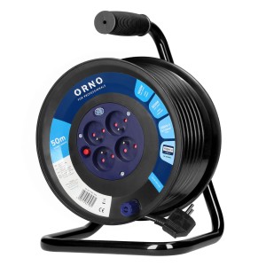 Przedłużacz bębnowy, 4 gniazda 2P+Z, kabel PVC H05VV-F 3x1.5mm2, 50m, termik, przesłony torów prądowych,OR-AE-13301/50M