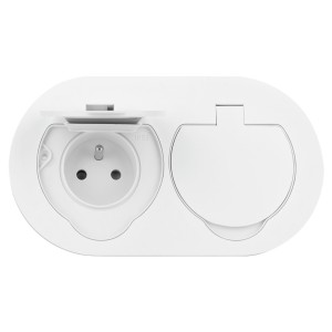 Hermetyczne gniazdo elektryczne podwójne, owalne, IP55, 2x2P+Z(French), białe,OR-GM-9046/W