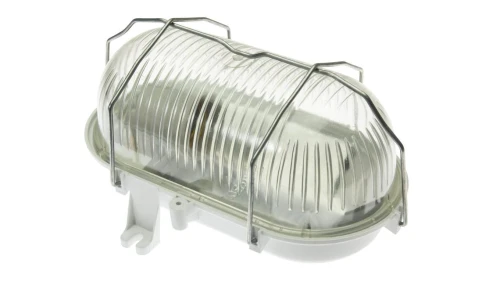 Oprawa OWAL 100, E27, 18W, klosz przeźroczysty szklany, podstawa biała, siatka metalowa, 230V, IK06, IP44 /D.31524/