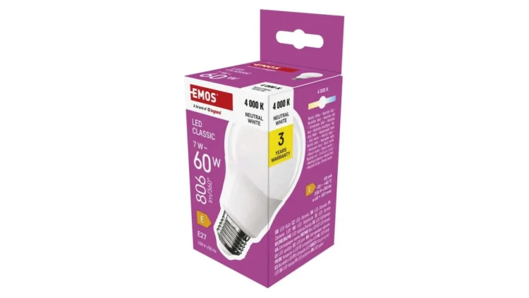 Żarówka LED Classic A60 / E27 / 7 W (60 W) / 806 lm / neutralna biel ZQ5E43