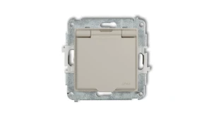 MINI Mechanizm gniazda bryzgoszczelnego z uziemieniem 2P+Z (klapka biały mat, przesłony torów prądowych) taupe 60IGPB-1zp