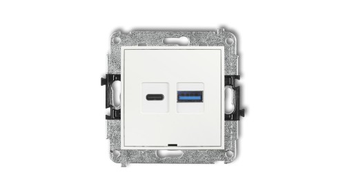 MINI Mechanizm ładowarki USB podwójnej USB C + USB A, 30W max., bez pola opisowego biały MCUSBBO-10