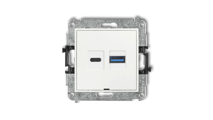 MINI Mechanizm ładowarki USB podwójnej USB C + USB A, 30W max., bez pola opisowego biały MCUSBBO-10